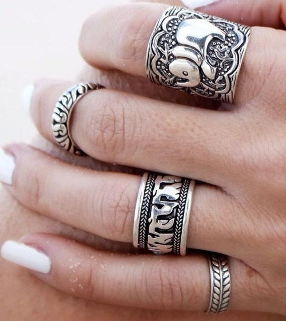 Boho Elephant Ring Set