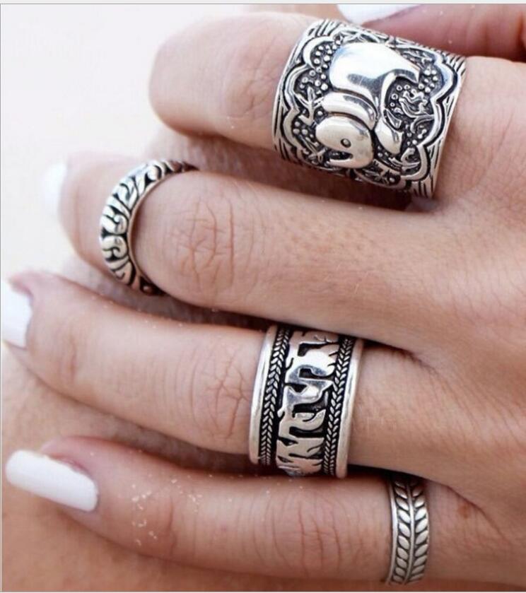 Boho Elephant Ring Set