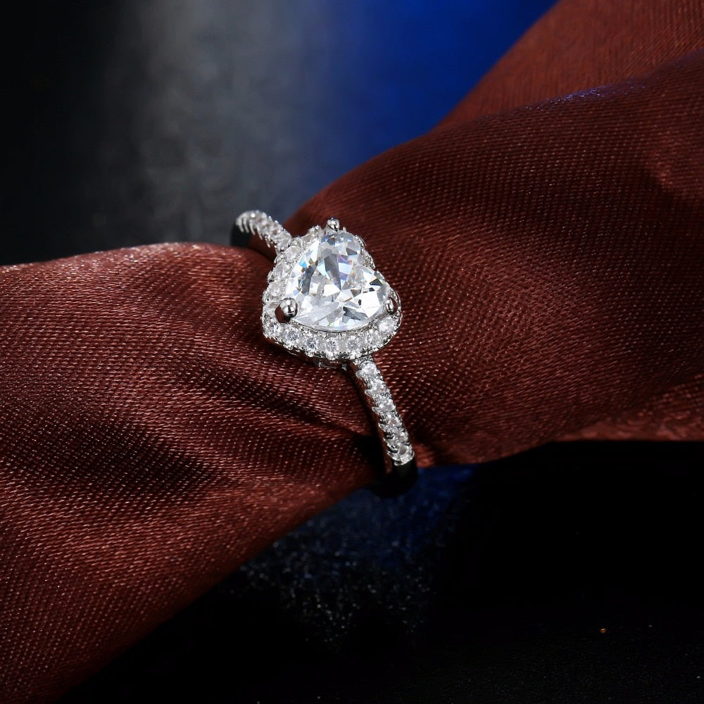 Crystal Heart Shaped Wedding Rings