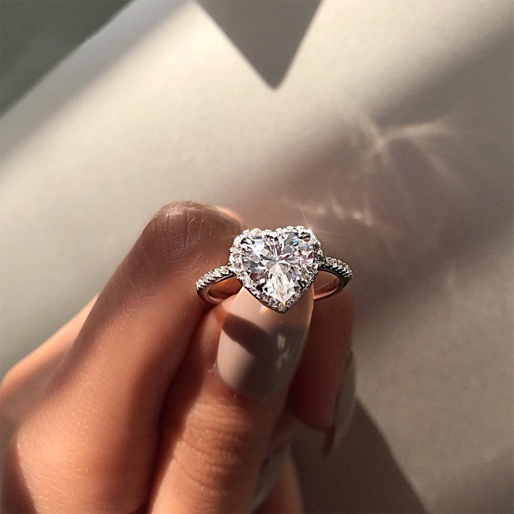 Crystal Heart Shaped Wedding Rings