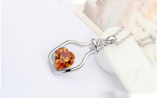 Drift Bottle Crystal Heart Necklace