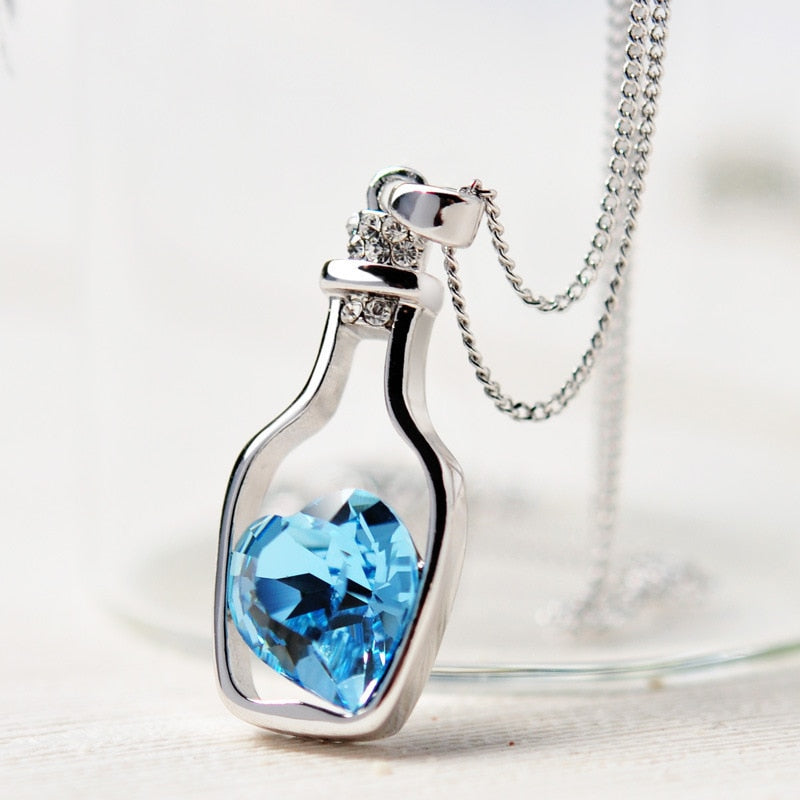 Drift Bottle Crystal Heart Necklace